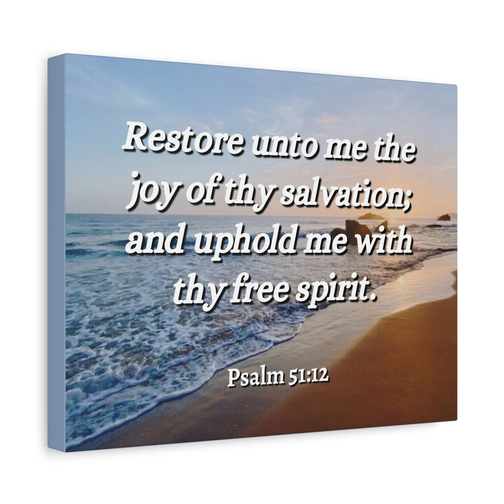 Scripture Canvas Thy Salvation Psalm 51:12 Christian Wall Art Bible Verse Print